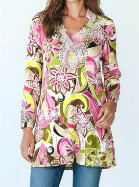 Christina Retro Floral Tunic Blouse Dress  Large